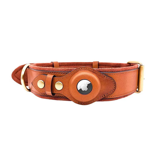 Leather Pet Collar Leather Anti-Lost Collar for Airtag Location Tracker Protective Case for Airtag Adjustable Design