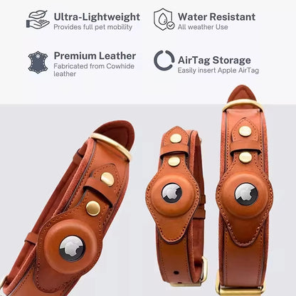 Leather Pet Collar Leather Anti-Lost Collar for Airtag Location Tracker Protective Case for Airtag Adjustable Design