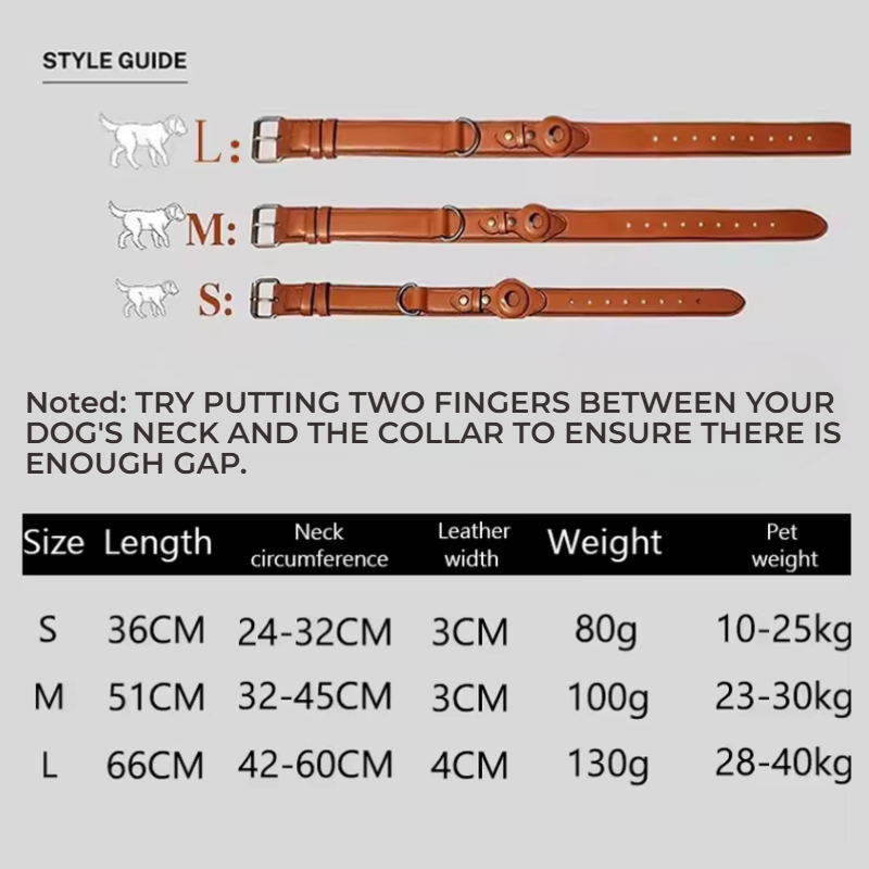 Leather Pet Collar with Airtag Holder