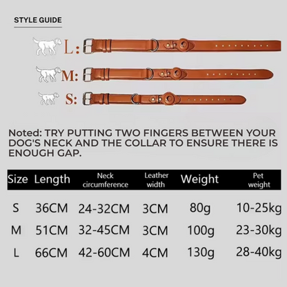 Leather Pet Collar with Airtag Holder